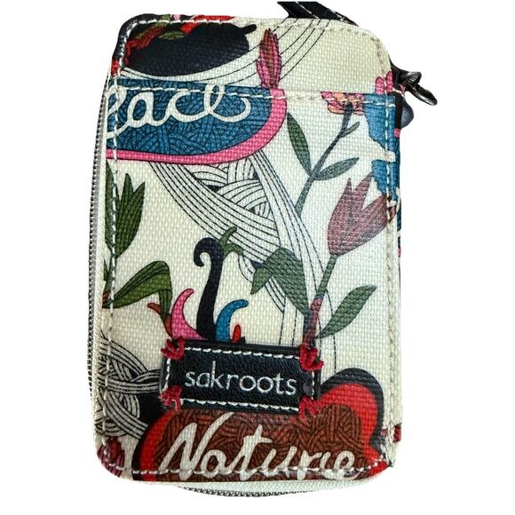 Sak Root Wristlet Wallet Clutch Artist Circle Peace Bird Floral Sketch Artsy Y2K - Picture 1 of 6